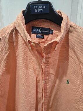 Ralph Lauren Men's Orange Button-Down Shirt - Classic Polo Logo